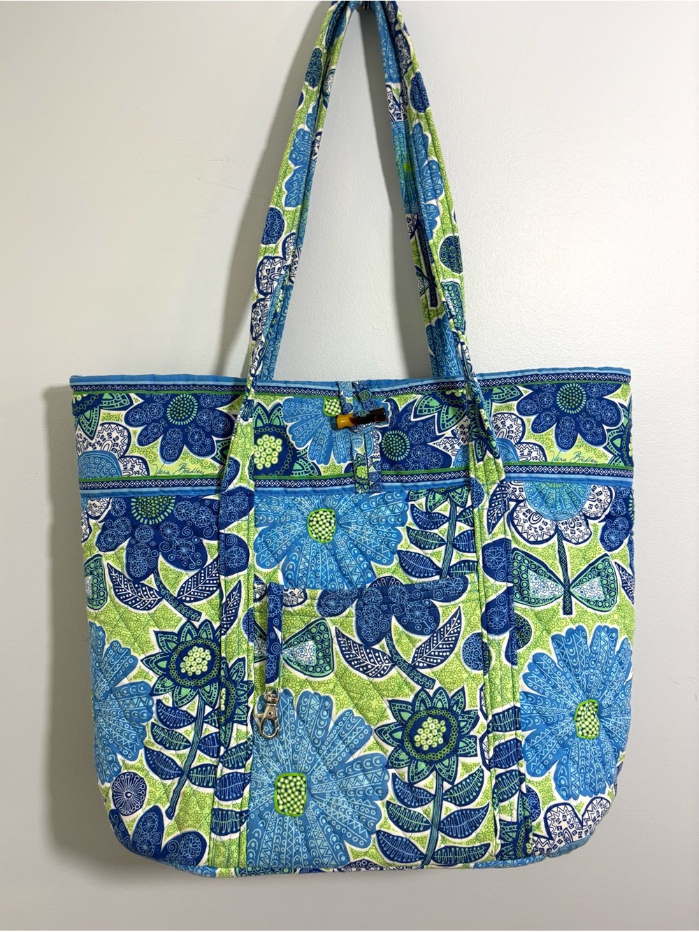 Vera Bradley Doodle Daisy Tote Bag Retired Blue Green Floral Quilted Cotton